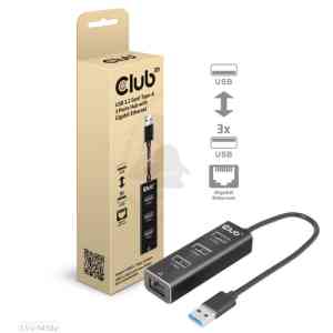 CLUB3D USB 3.2 Gen1 Type-A, 3 Ports Hub with Gigabit Ethernet