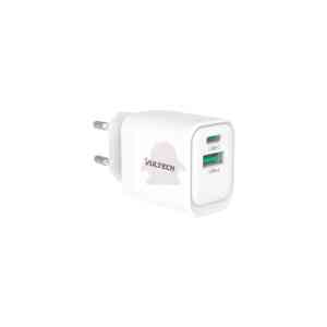 VULTECH CARICATORE ADATTATORE UNIVERSALE, 1 X TYPE-C PD30 E 1 X USB QC3.0, GAN PPS 33W, BIANCO COMPA