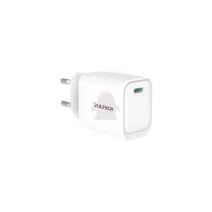 VULTECH CARICATORE ADATTATORE UNIVERSALE, 1 X TYPE-C, PD45 GAN PPS 45W, BIANCO COMPATTO