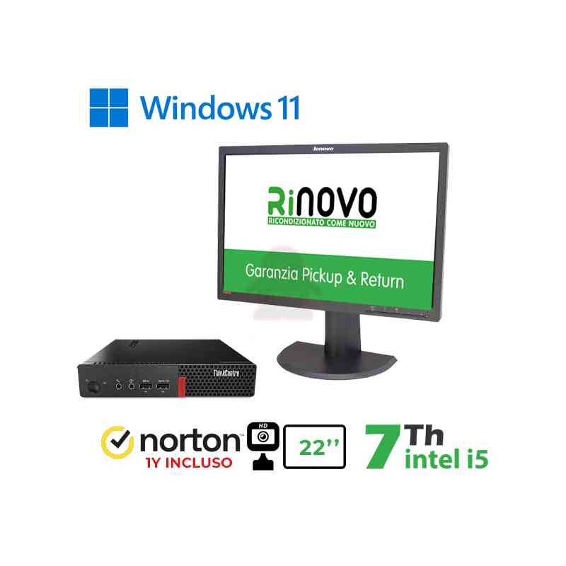 RINOVO TINY PC LENOVO M710Q I5-7X00 8GB 256 W11 WEBCAM NORTON DOCKING RN85522381 + MONITOR LENOVO RN