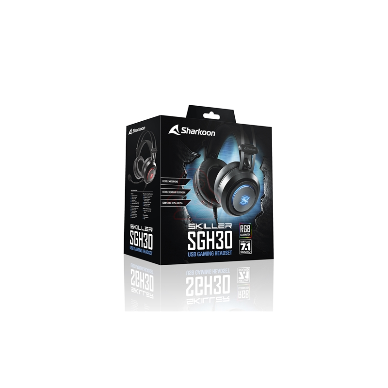 SHARKOON CUFFIE STEREO GAMING HEADSET, USB SOUND CARD, VIRTUAL SOUND 7.1, RGB