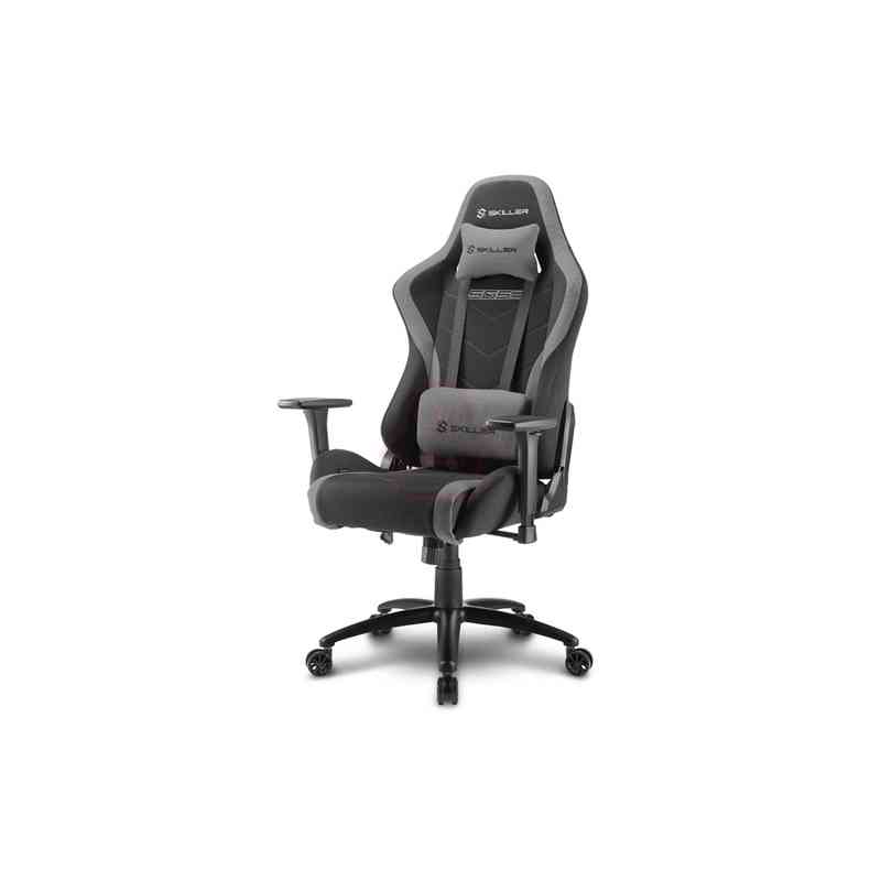 SHARKOON SKILLER SGS2 SEDIA GAMING IN TESSUTO, BRACCIOLI E SCHIENALE REGOLABILI, TELAIO ACCIAIO, DOPPIO CUSCINO SUPPORTO CERVICALE E LOMBARE, BLACK/GREY