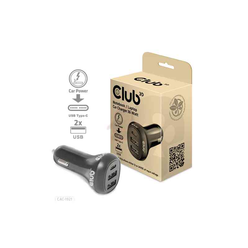 CLUB3D USB KFZ-Ladegerät 1xUSB C 2xUSB A 36W 12/24V retail